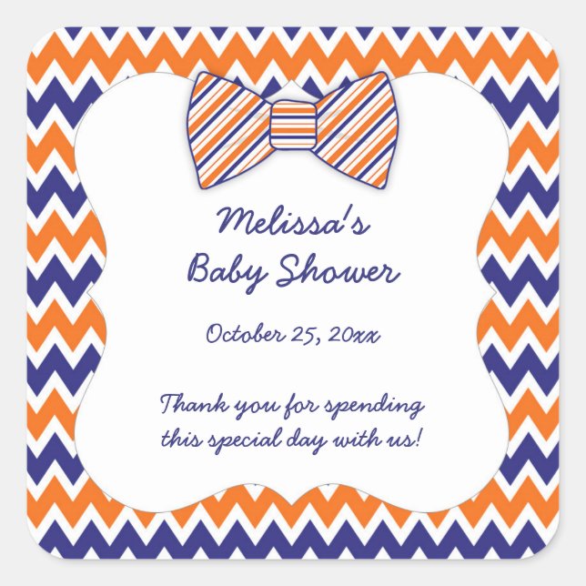 Sticker Carré Marine Orange Chevron arc cravate garçon baby show (Devant)
