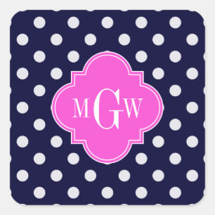 Sticker Carré Marine What Polka Point Hot Pink Quatrefoil 3 Mono