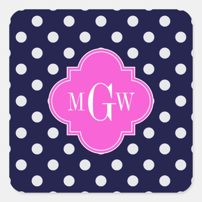 Sticker Carré Marine What Polka Point Hot Pink Quatrefoil 3 Mono (Devant)