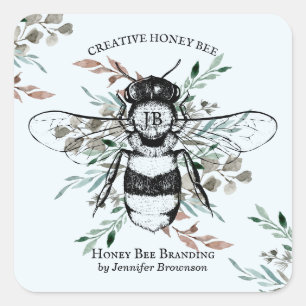 Sticker Carré Marketing du miel de fleurs de la ruche Blue Bee