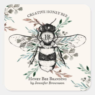 Sticker Carré Marketing du miel de fleurs de rucher d'abeilles