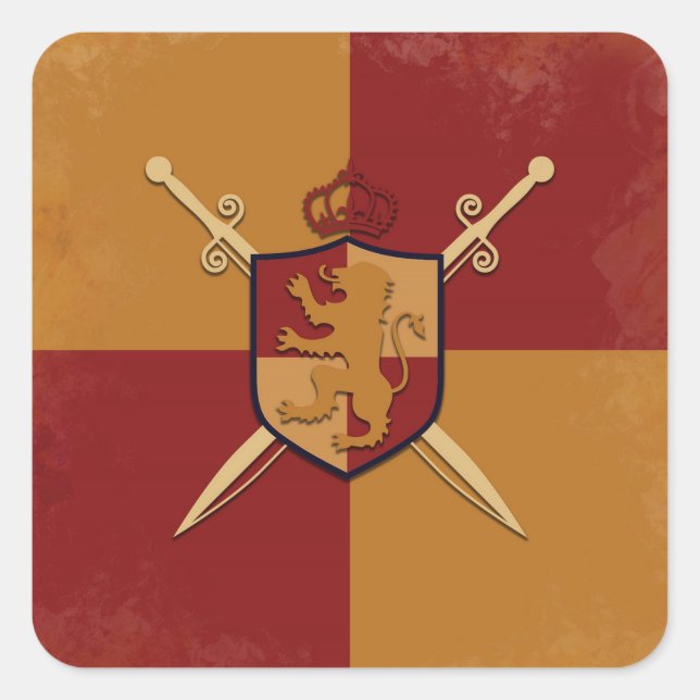 Sticker Carré Maroon & Gold Royal Knight Griffin Shield Fête (Devant)