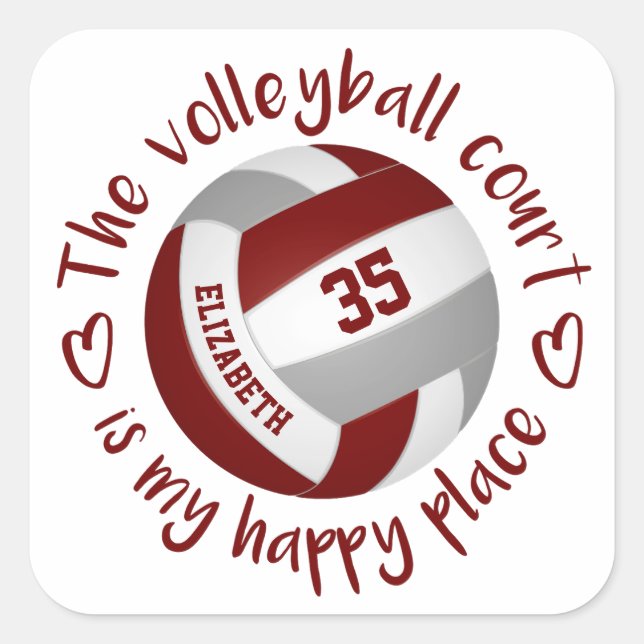Sticker Carré maroon grey volleyball heureux lieu typographie (Devant)