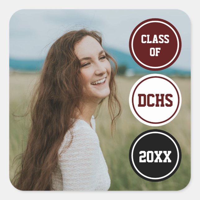 Sticker Carré Maroon Modern Circles Photo Graduation (Devant)
