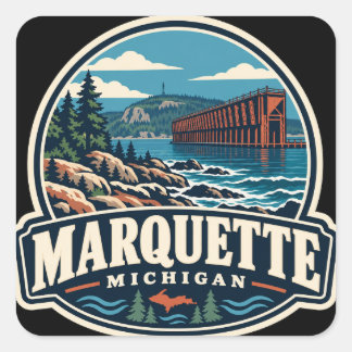 Sticker Carré Marquette Michigan Lac Supérieur Voyage US Vintage