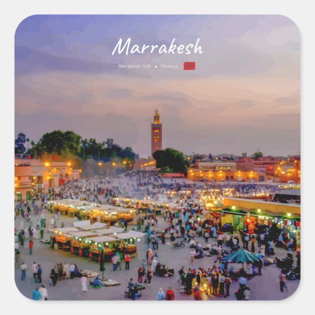 Sticker Carré Marrakech, Maroc - Place Jemaa el Fnaa (Devant)