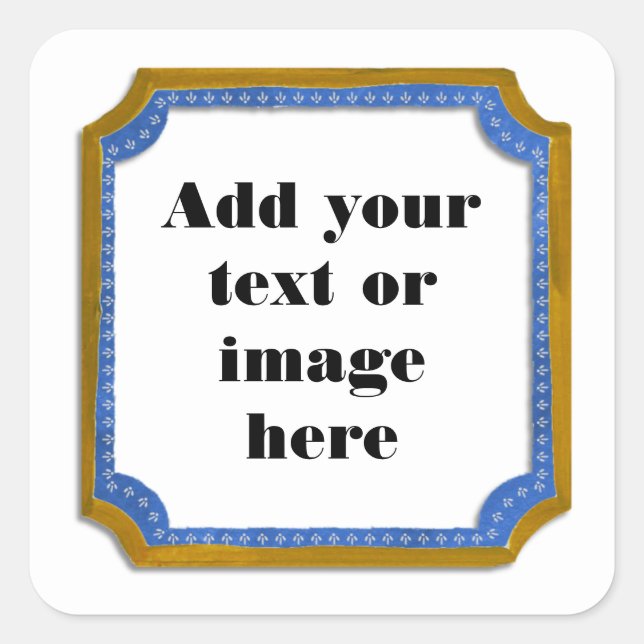 Sticker Carré Marron et Bleu Cadre Ajoutez votre texte Autocolla (Devant)
