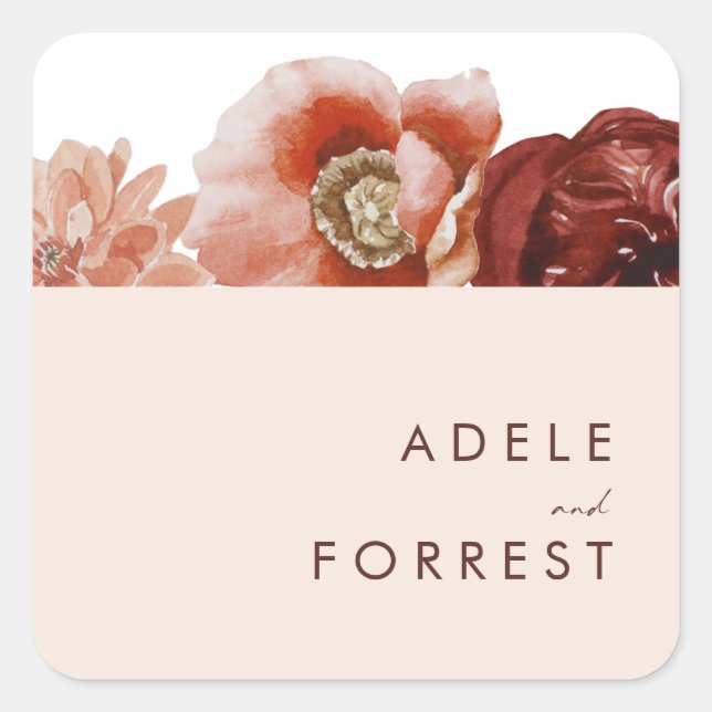 Sticker Carré Marsala Automne Floral Blush Mariage Enveloppe Pho (Devant)