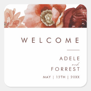 Sticker Carré Marsala Autumn Floral   Bienvenue au Mariage blanc