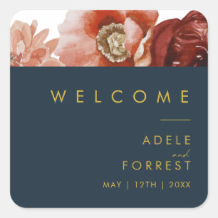 Sticker Carré Marsala Autumn Floral   Bienvenue au Mariage de la