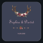 Sticker Carré Marsala Floral Antlers Marine Blue Winter Wedding<br><div class="desc">Design rustique, bohème pour des événements spéciaux, toutes saisons! Ce design présente des bois de cerfs, des fleurs de marsala bouquet, des flèches avec des fleurs de marsala et un arrière - plan bleu marine sur le dos. Utilisez l'outil Personnaliser pour ajouter vos informations ; vous pouvez modifier les couleurs,...</div>