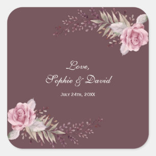 Sticker Carré Marsala Maroon Floral Aquarelle Mariage