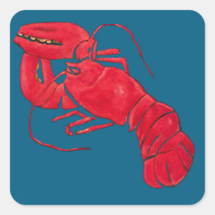 Sticker Carré Marsden Hartley Homard rouge vintage sur fond noir