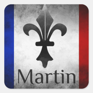 Sticker Carré Martin Nom avec drapeau français