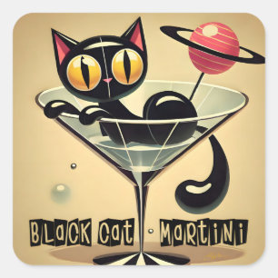 Sticker Carré Martini Black Cat Futuriste Atomique Espace