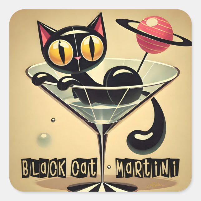 Sticker Carré Martini Black Cat Futuriste Atomique Espace (Devant)