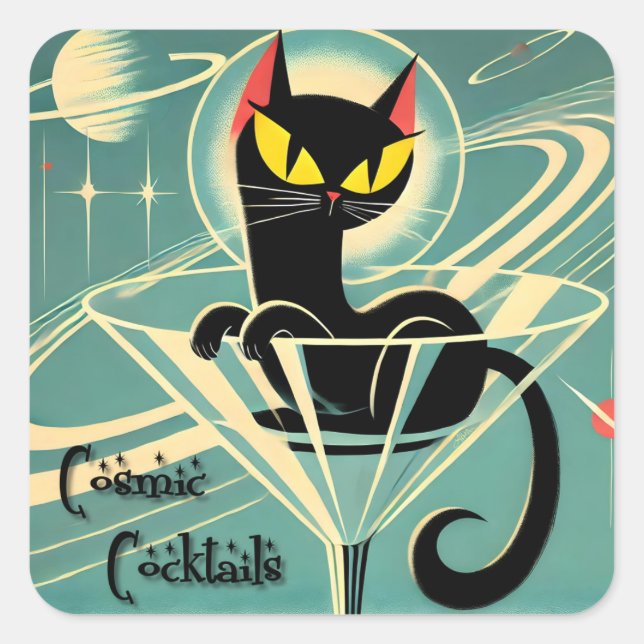 Sticker Carré Martini Black Cat Futuriste Atomique Espace (Devant)
