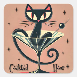 Sticker Carré Martini Black Cat Futuriste Atomique Espace