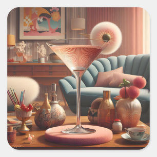 Sticker Carré Martini Futuriste Atomique à la Fleur de Cerisier