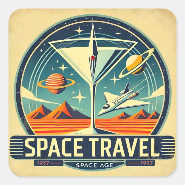 Sticker Carré Martini Space Travel 1957 New Worlds Logo (Devant)