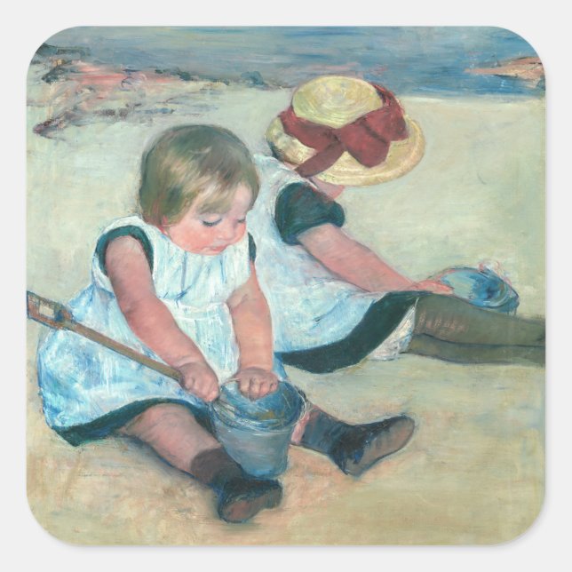 Sticker Carré Mary Cassatt - Enfants jouant sur la plage (Devant)