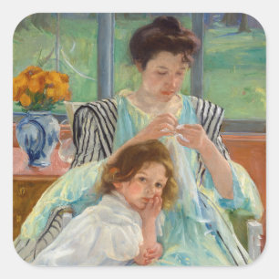 Sticker Carré Mary Cassatt - Jeune Mère Cousant