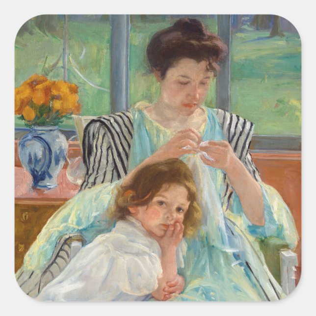 Sticker Carré Mary Cassatt - Jeune Mère Cousant (Devant)