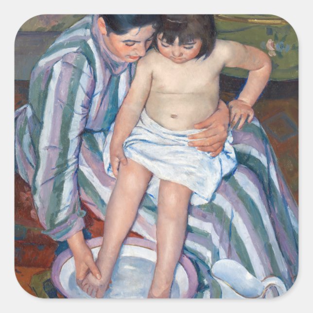 Sticker Carré Mary Cassatt - Le bain de l'enfant (Devant)