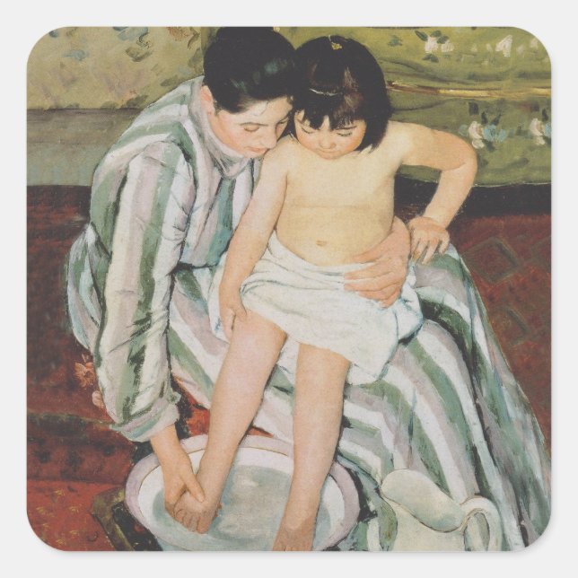 Sticker Carré Mary Cassatt Peinture sur le bain de l'enfant (Devant)