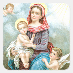 Sticker Carré Mary Cherubs et Baby Jesus