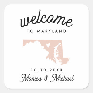 Sticker Carré MARYLAND State Destination Mariage N'IMPORTE QUELL