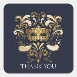 Sticker Carré Mascarade Cocktail Navy Or