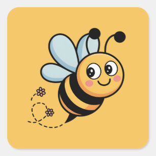 Sticker Carré Mascotte abeille pour enfants avec piste en pointi