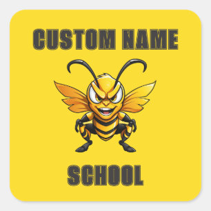 Sticker Carré Mascotte d'abeilles CUSTOM Hornets   Jaune - École