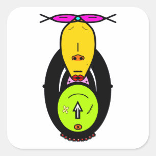 Sticker Carré Mascotte de dessin animé de singe drôle
