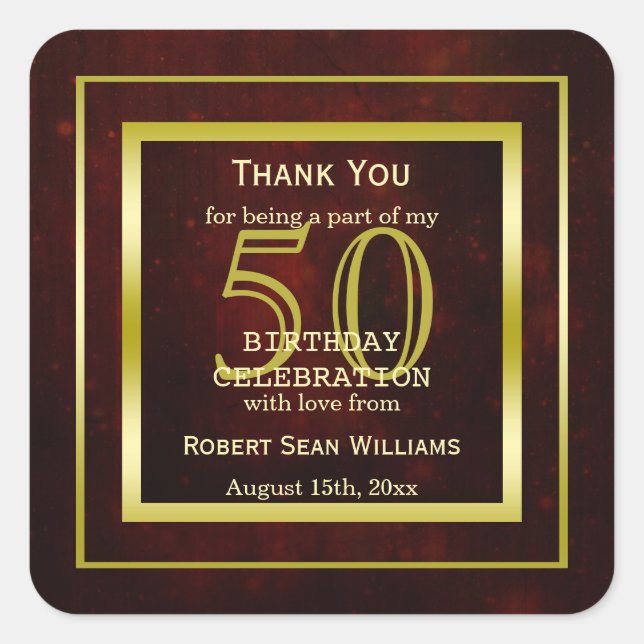 Sticker Carré Masculine Double Gold Frame 50e anniversaire (Devant)