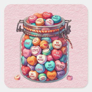 Sticker Carré Mason Jar de Valentine Word Candy