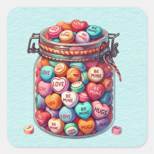 Sticker Carré Mason Jar de Valentine Word Candy