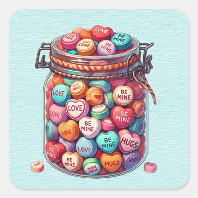 Sticker Carré Mason Jar de Valentine Word Candy (Devant)