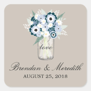 Sticker Carré Mason Jar Floral Mariage
