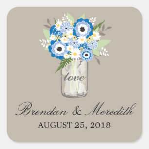 Sticker Carré Mason Jar Floral Mariage