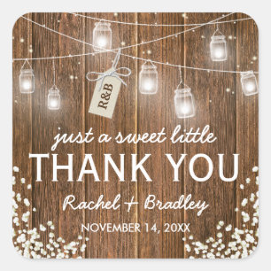 Sticker Carré Mason Jar illumine Rustic Baby Mariage