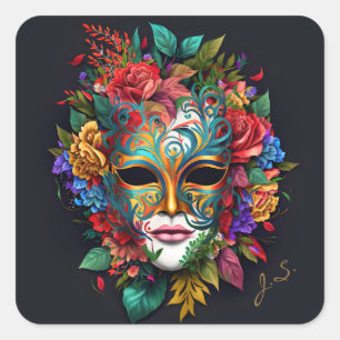 Sticker Carré Masque carnaval Floral Brésilien