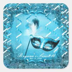 Sticker Carré Masque de bal masqué bleu élégant