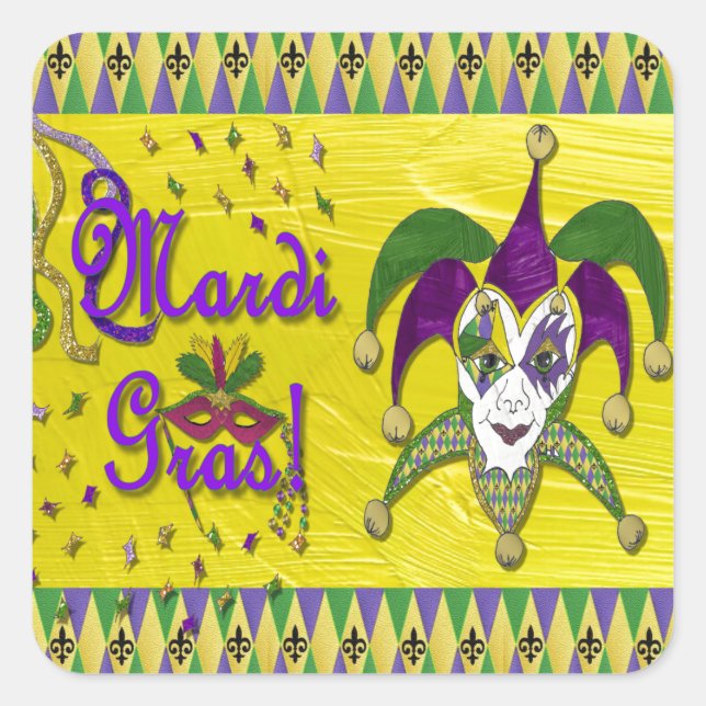 Sticker Carré Masque de bouffon Mardi Gras Arlequin (Devant)