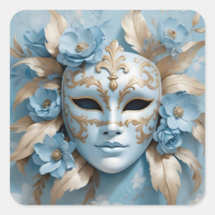Sticker Carré Masque de carnaval bleu et or