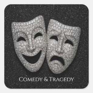 Sticker Carré Masque de Comédie et Tragédie à Paillettes