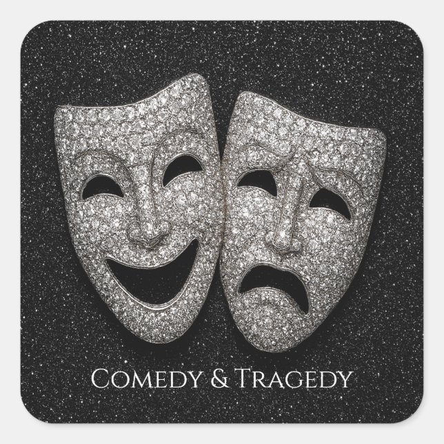 Sticker Carré Masque de Comédie et Tragédie à Paillettes (Devant)