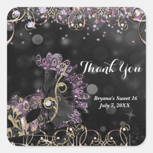 Sticker Carré Masque de costume de mascarade violet noir et rose