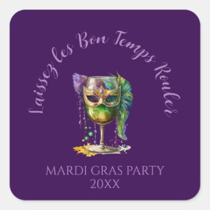 Sticker Carré Masque de Mardi Gras Violet